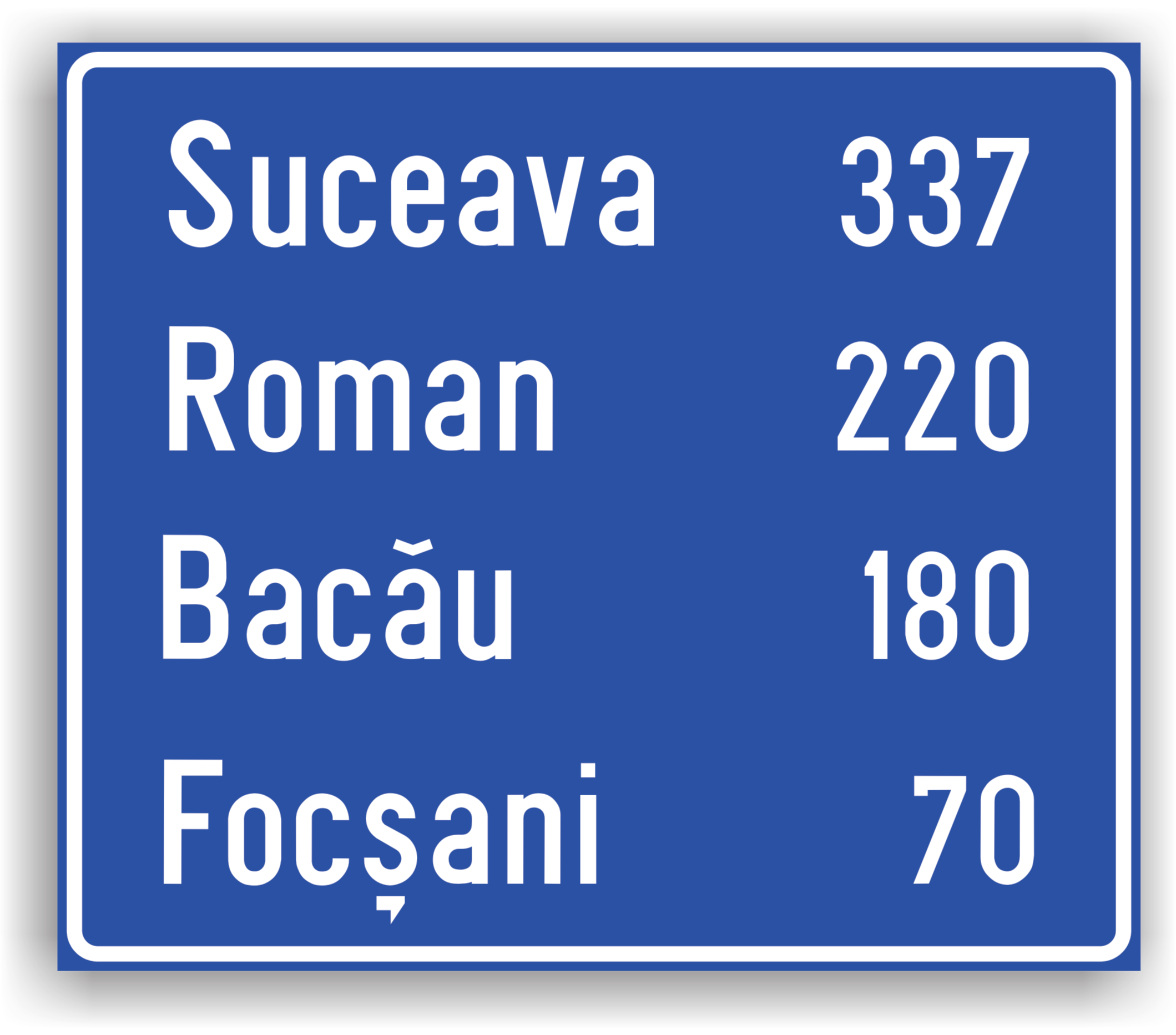 Confirmarea direcției de mers spre localități mai importante și distanțele până la acestea