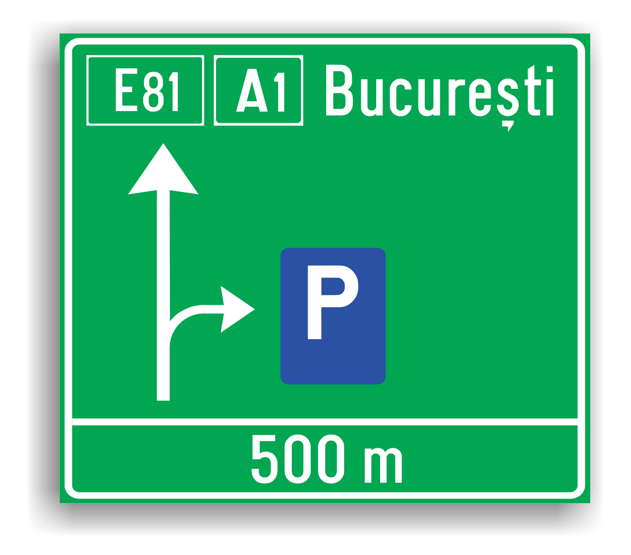 Presemnalizare pe autostradă pentru parcare